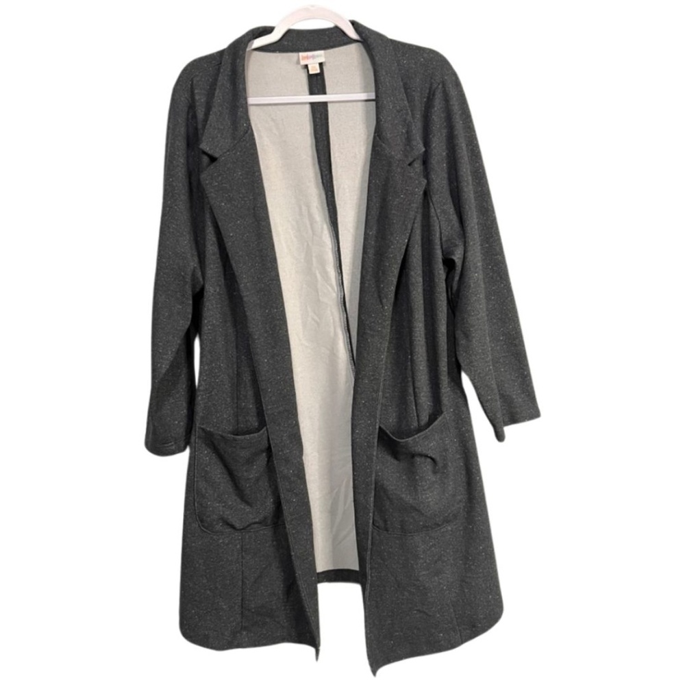 LuLaRoe Gwen Blazer 3XL – Charcoal Gray Knit Open Front Longline Jacket